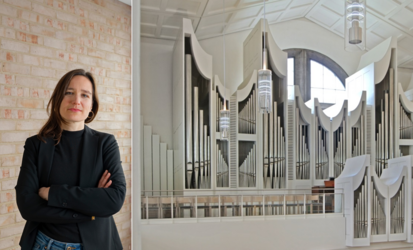 Domkapellmeisterin Lydia Schimmer und Orgel von St. Eberhard Stuttgart